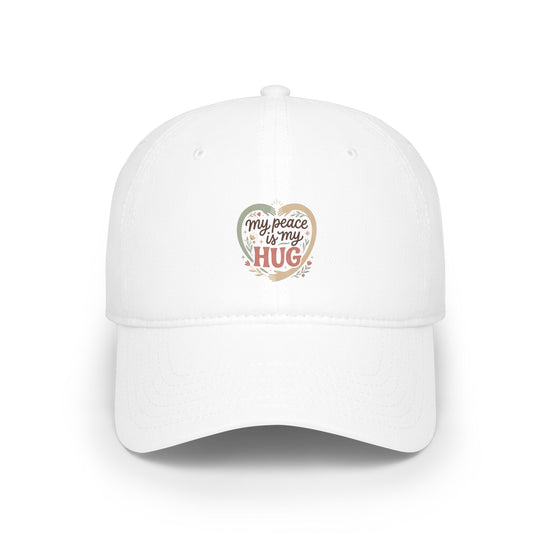 Printify Hug Heart embroidered low profile baseball cap with stitched heart design, casual hat for everyday wear.