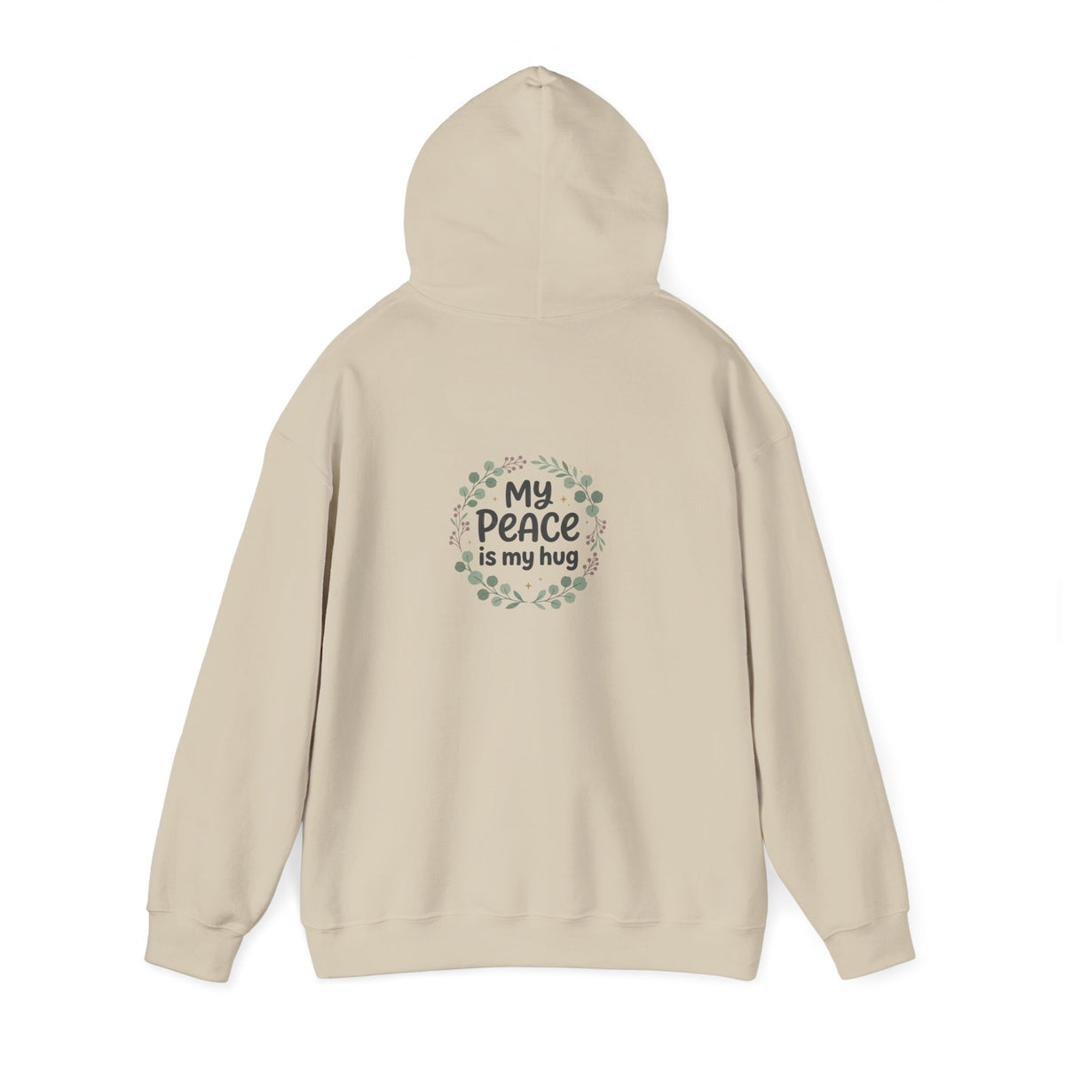 Minimalist unisex hoodie with "My Peace Is My Rule" print, by Printify, shown in a casual front view.