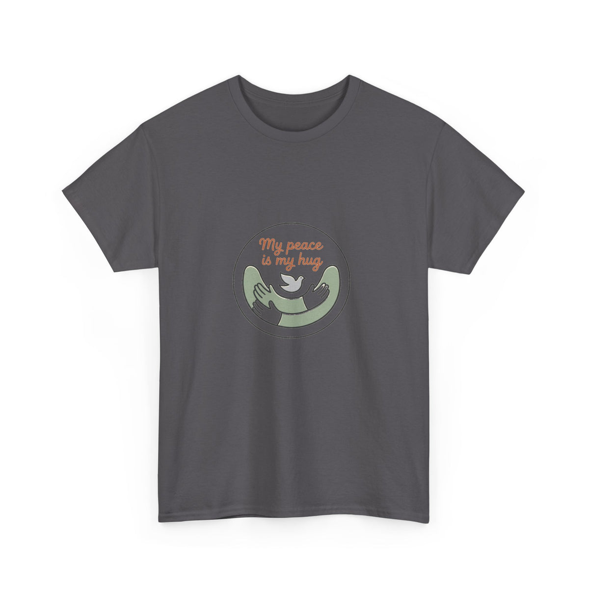 Printify Peace Is My Hug T-Shirt featuring a cute sloth hugging graphic on a casual cotton tee.
